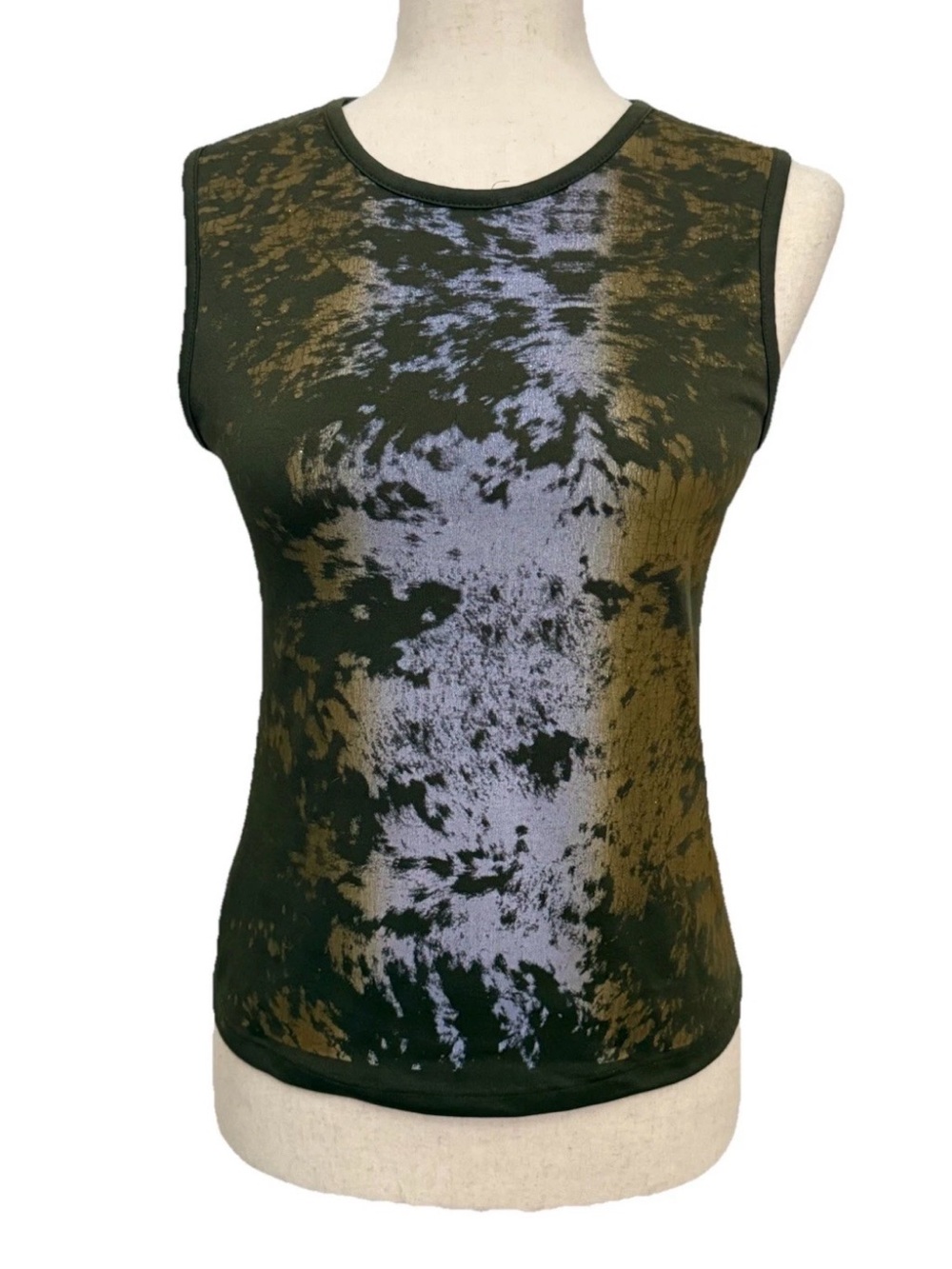 Women's Sleeveless vintage Tank Top - Olive Green and Lavender Medium